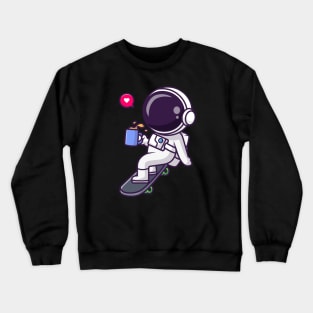 Cute Astronaut Playing Skateboard With Coffee Cartoon Crewneck Sweatshirt